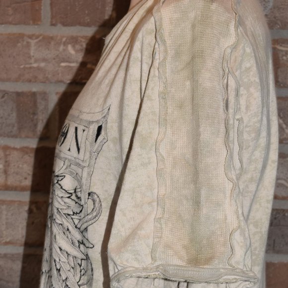 Affliction Live Fast T Shirt Men XL Beige Distressed Graphic Design Short Sleeve - Picture 5 of 11